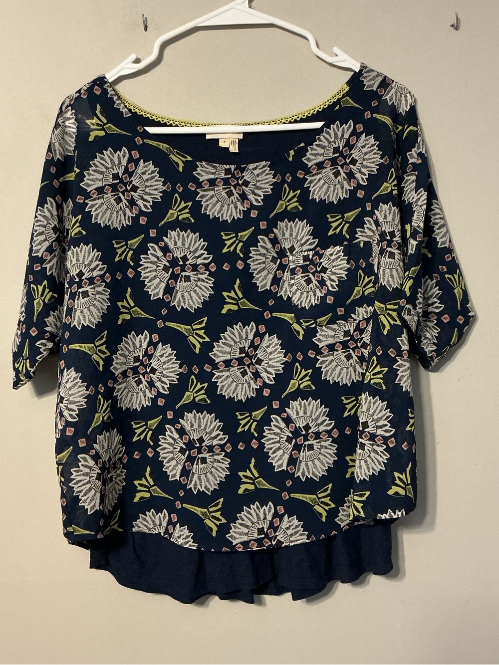 Meadow Rue Navy Layered Top with Pattern